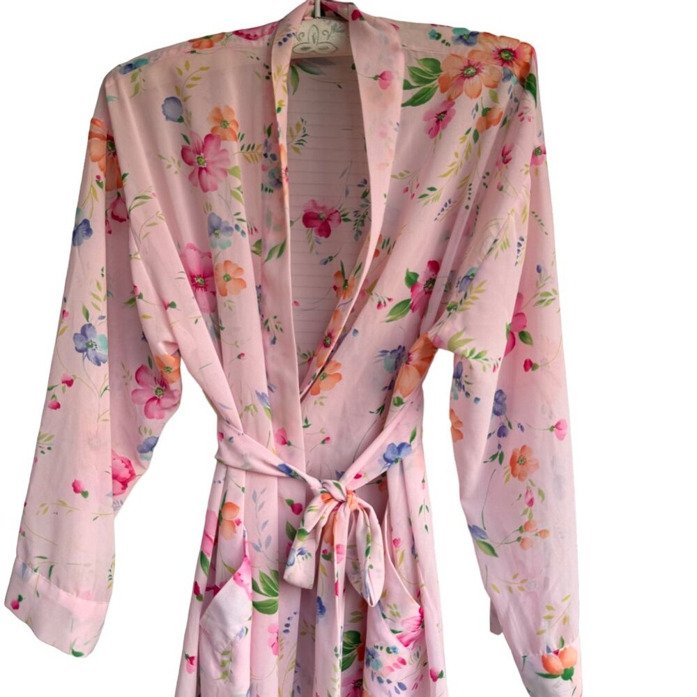 Victoria's Secret Kimono Sexy Robe Lingerie O/S  Pink Blue Floral Tie Loungewear - Picture 14 of 14
